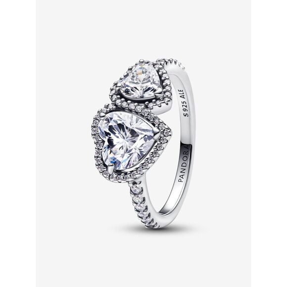 Sparkling Halo Hearts Ring S925 ALE Sterling Silver Size 7 Shimmering Pavé Halo - Picture 1 of 11